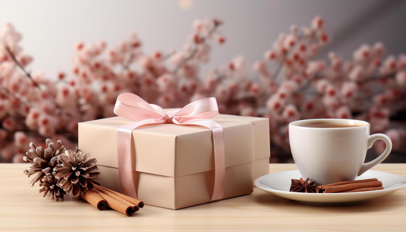 AI generated A gift box wrapped in shiny paper, filled with chocolates generated by AI photo