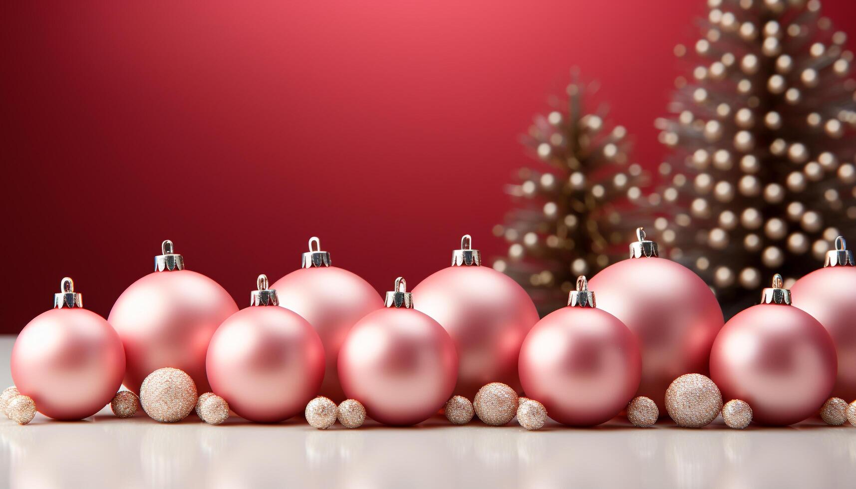 AI generated Christmas ornament decorating a vibrant, glowing tree with snowflakes generated by AI photo