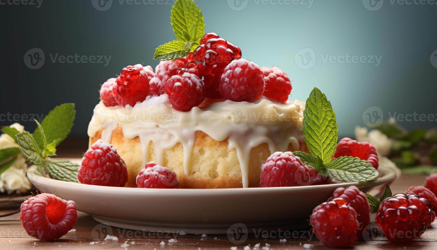 AI generated Homemade gourmet dessert fresh berry tart with whipped cream generated by AI photo