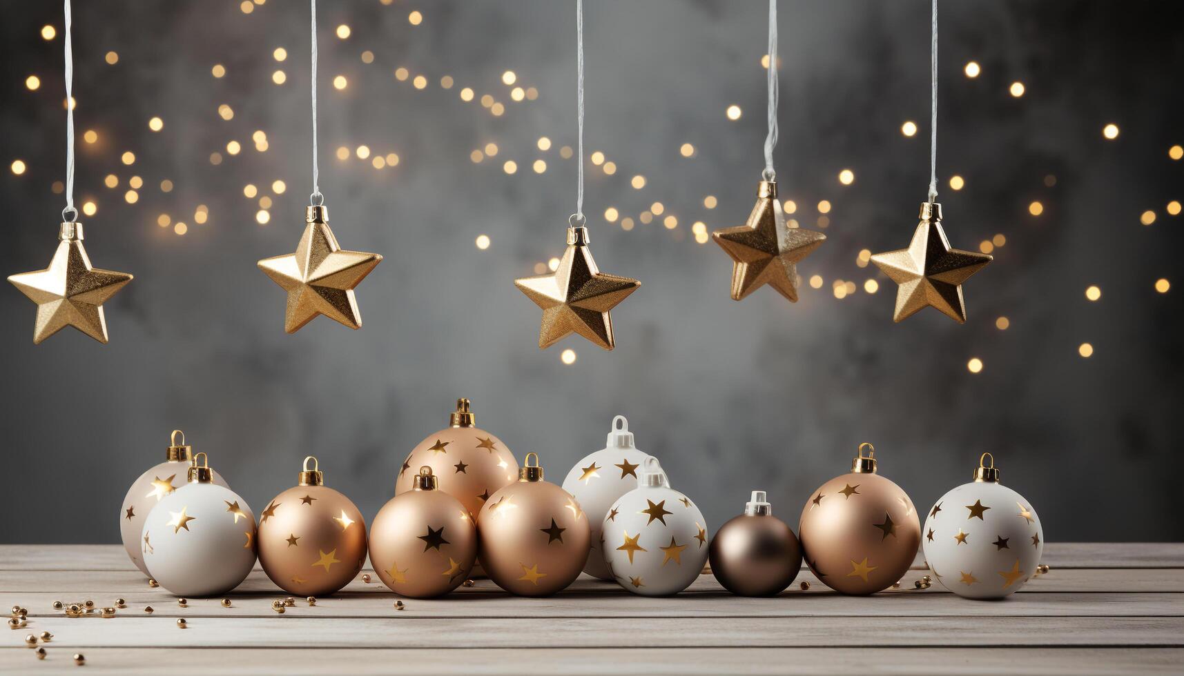 AI generated A glowing gold ornament decorates the winter Christmas tree generated by AI photo