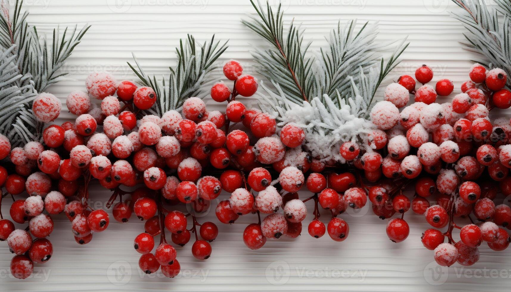 ai generado invierno celebracion Navidad ornamento decora Nevado árbol con baya Fruta generado por ai foto