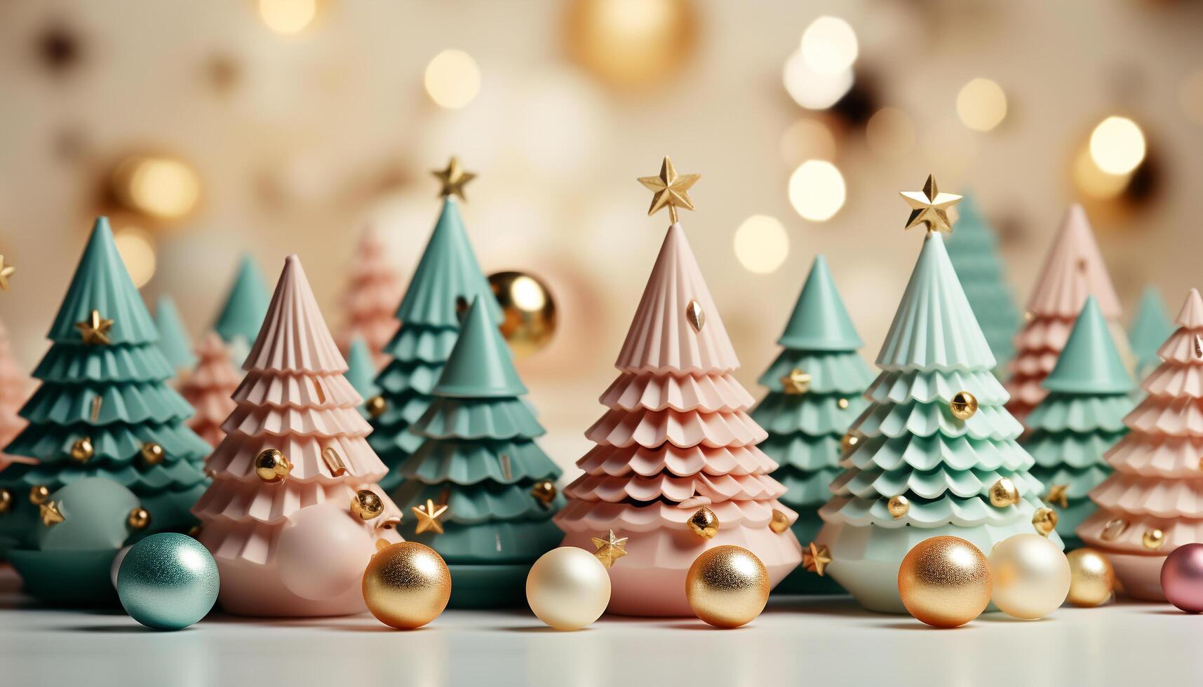 AI generated Glowing Christmas tree decor illuminates the night with joy generated by AI photo