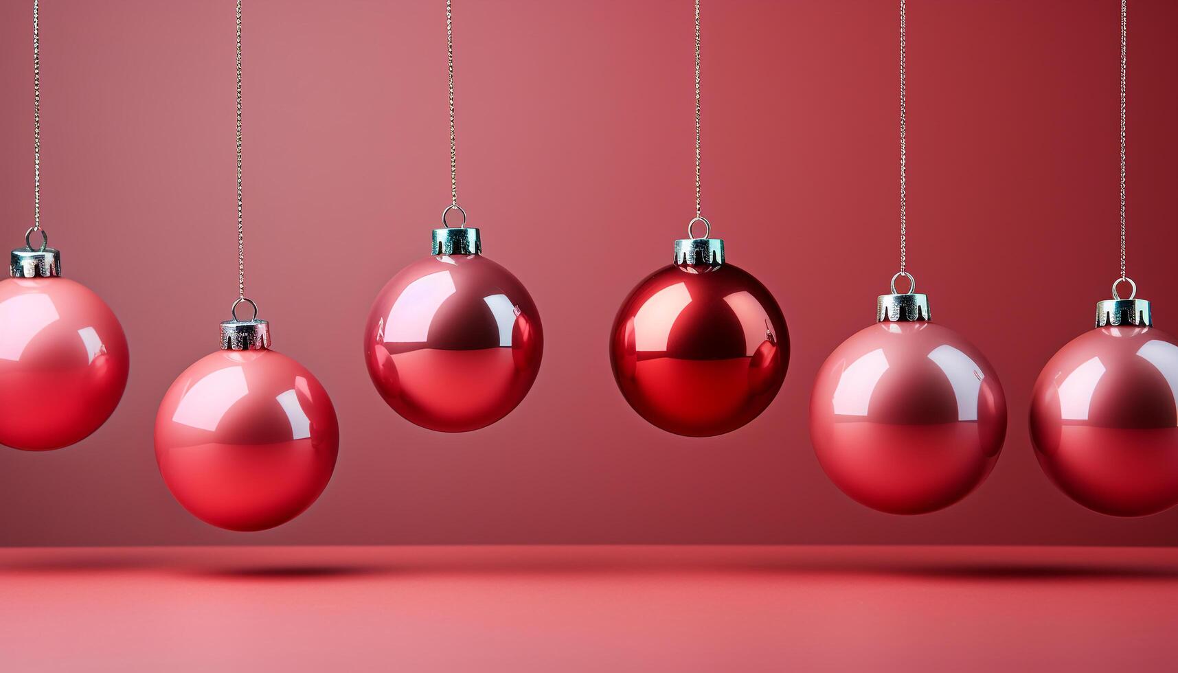 AI generated Winter celebration hanging Christmas ornaments in a row, illuminated and shiny generated by AI photo