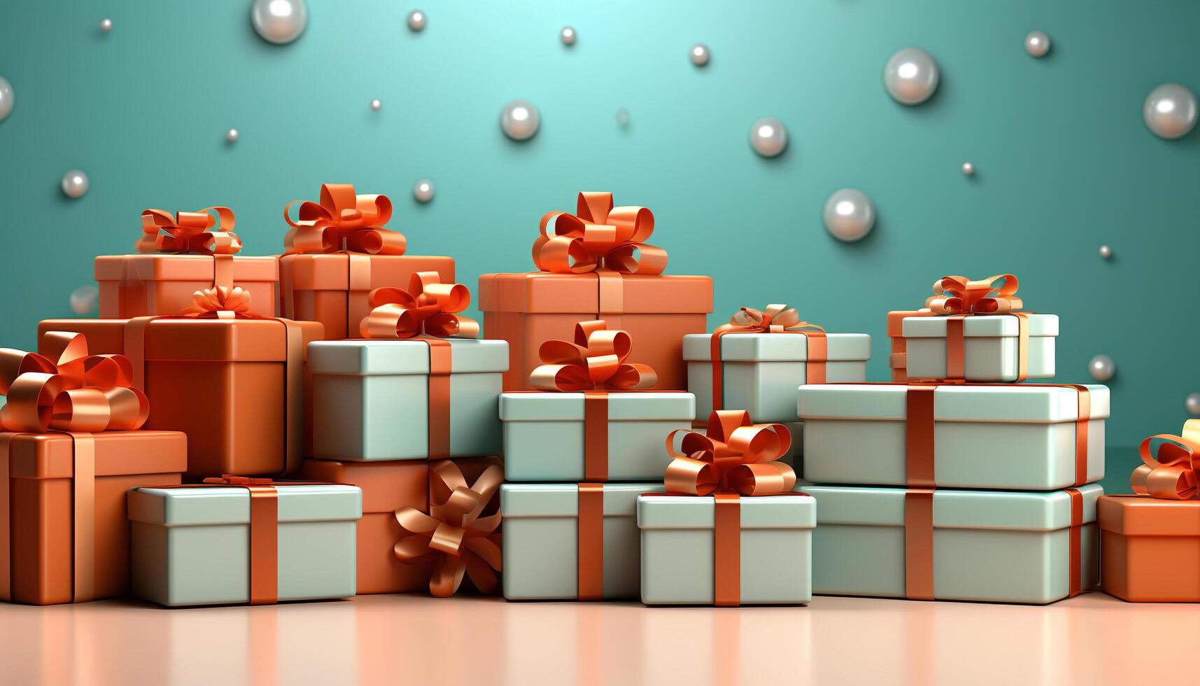 AI generated Birthday celebration with a stack of wrapped gift boxes generated by AI photo