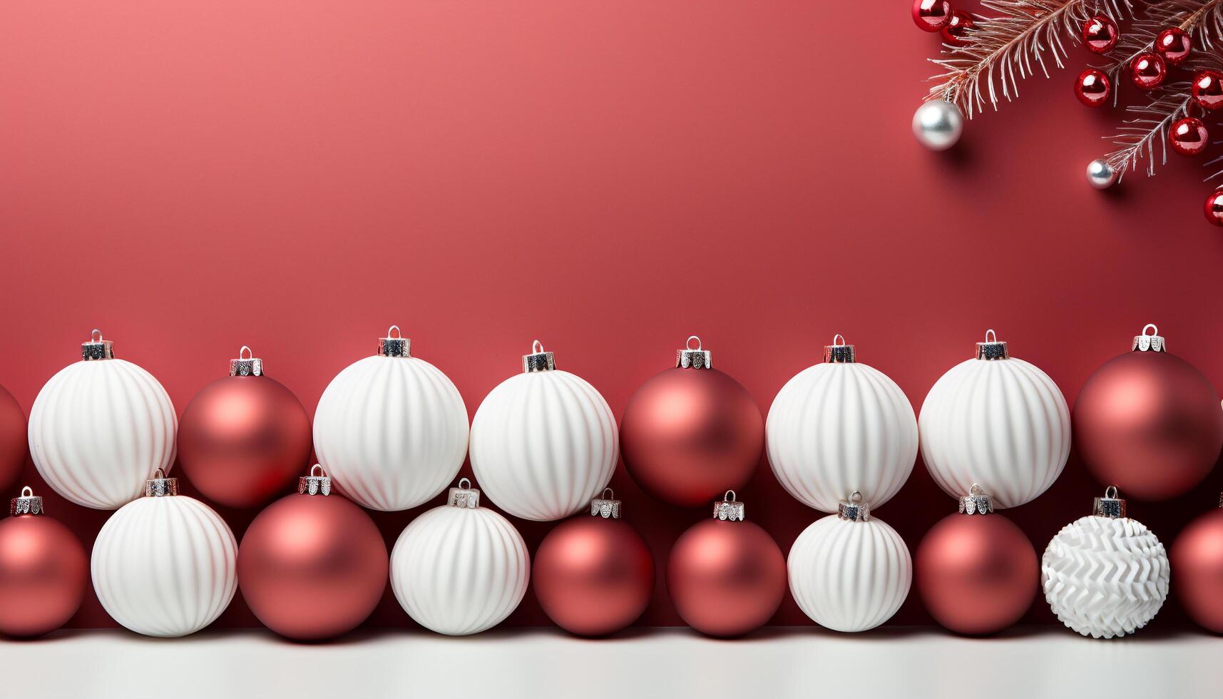 AI generated Christmas ornament decoration in a winter background, shiny gift ball generated by AI photo