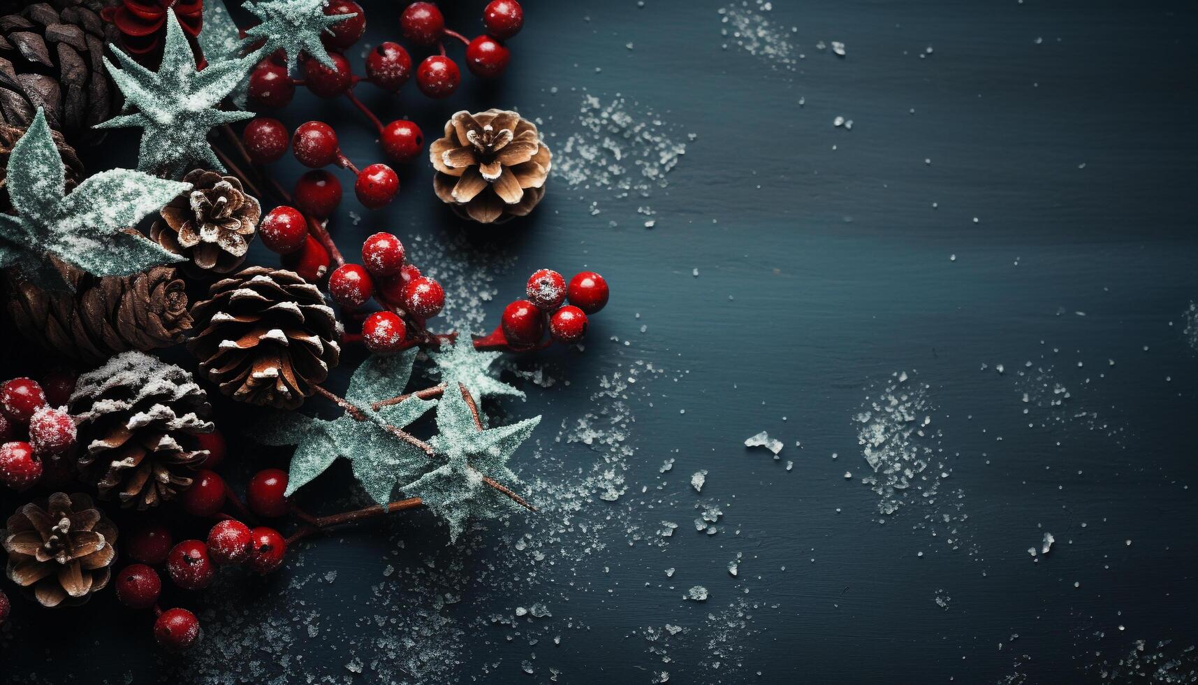 AI generated Winter celebration snowflake patterns decorate the dark, snowy background generated by AI photo