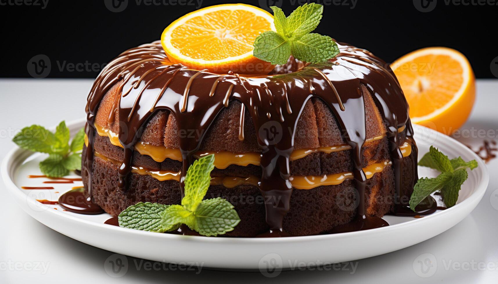 AI generated Freshness and indulgence on a plate of homemade gourmet dessert generated by AI photo