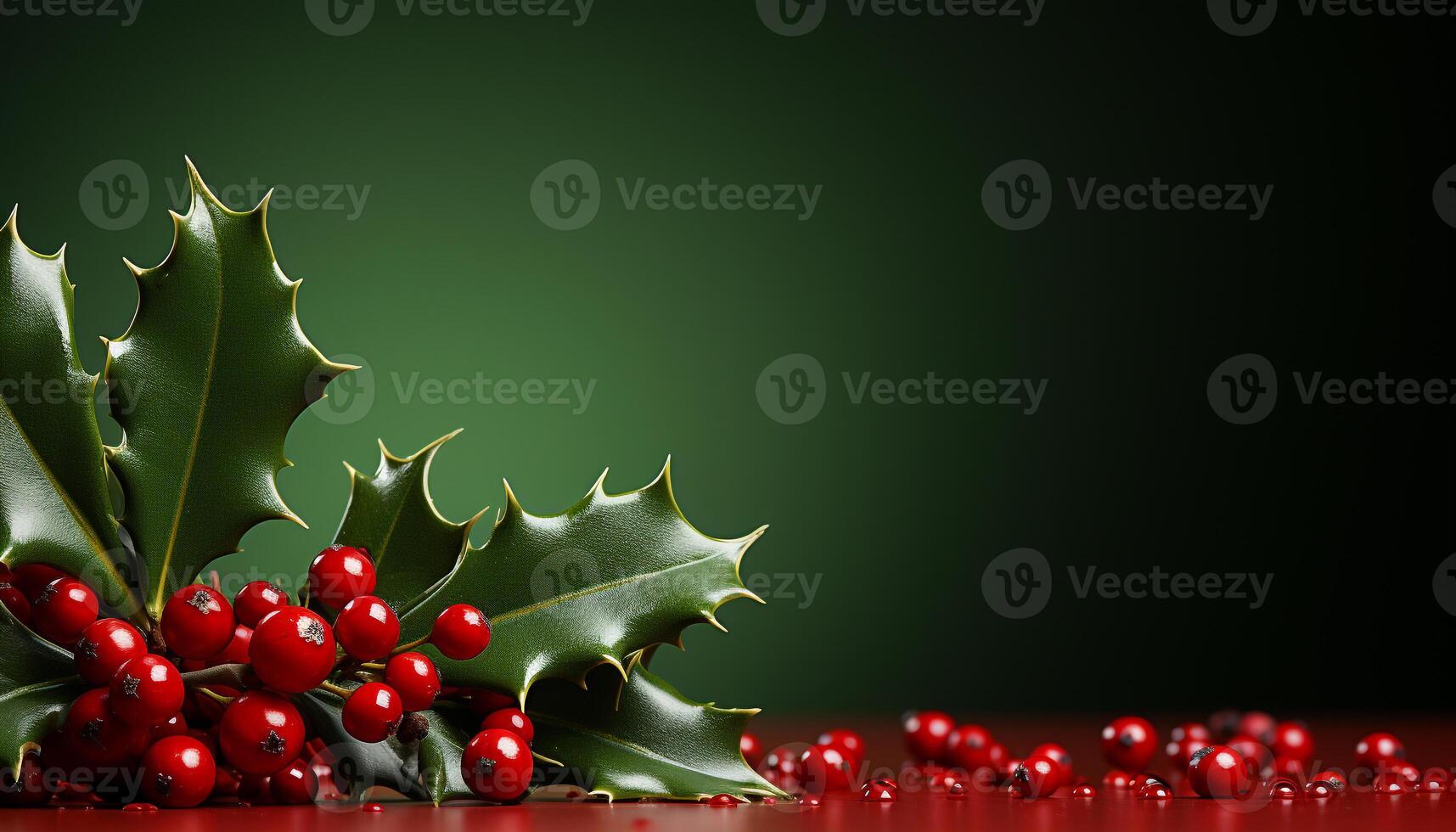 AI generated Fresh holly leaf decoration brings winter season celebration generated by AI photo