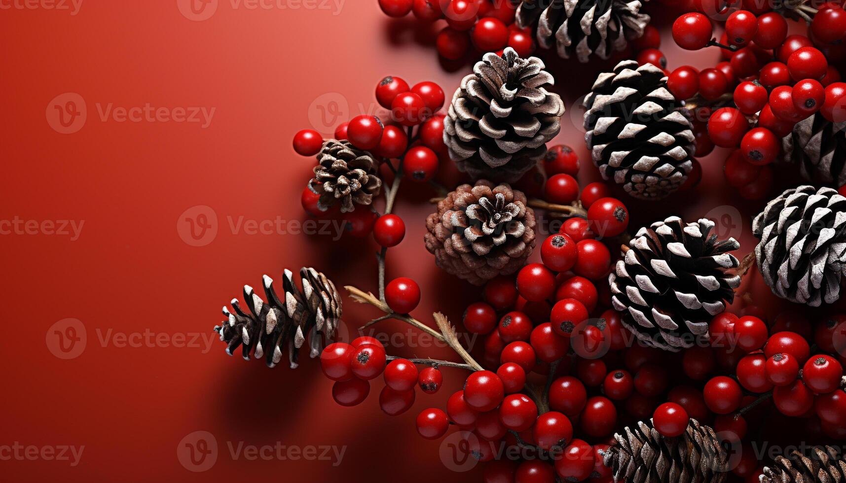 AI generated Christmas tree decoration pine cone gift on coniferous branch generated by AI photo