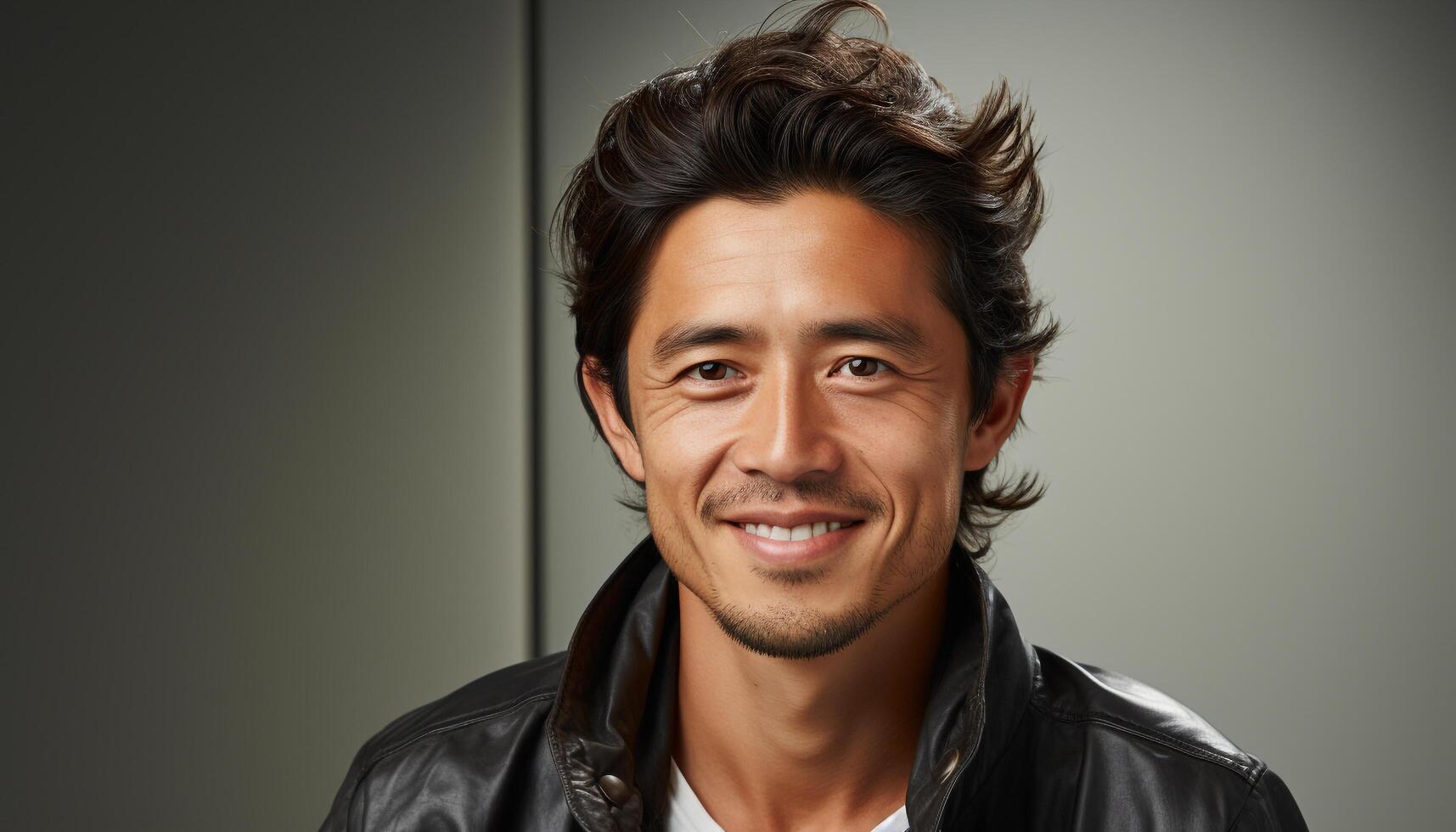 AI generated One confident man smiling, looking at camera, radiating happiness generated by AI photo