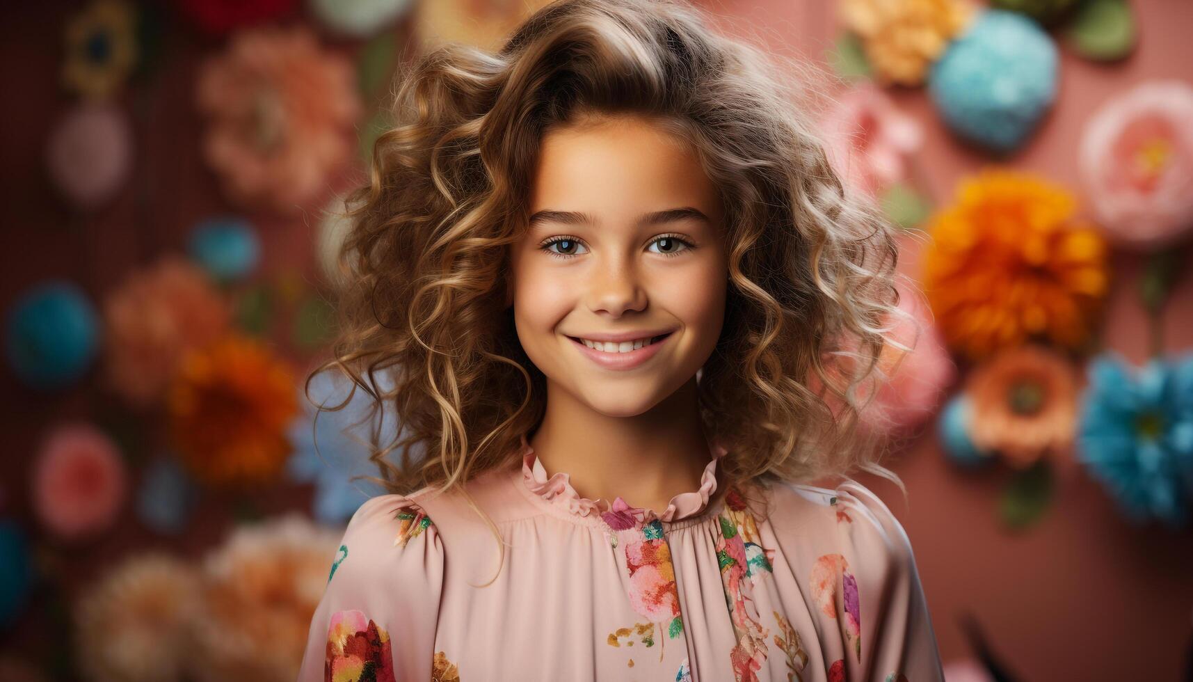 AI generated Smiling child, cheerful happiness, cute portrait, looking at camera generated by AI photo