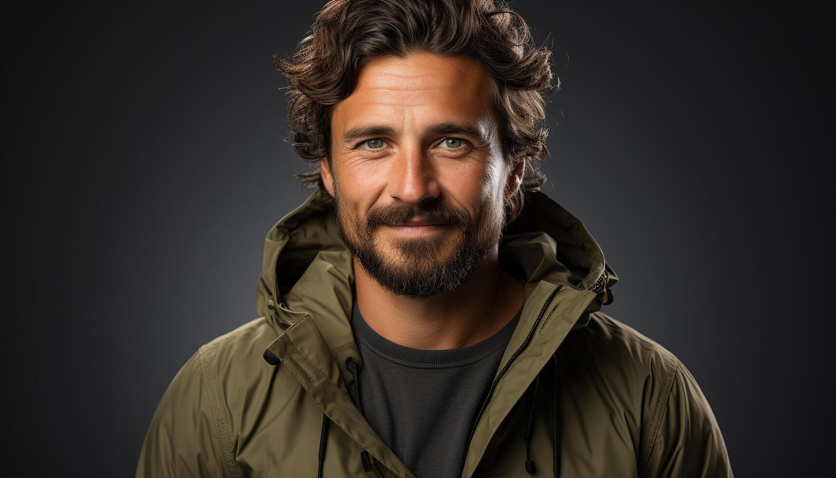 AI generated One man, young and confident, smiling with a beard generated by AI photo