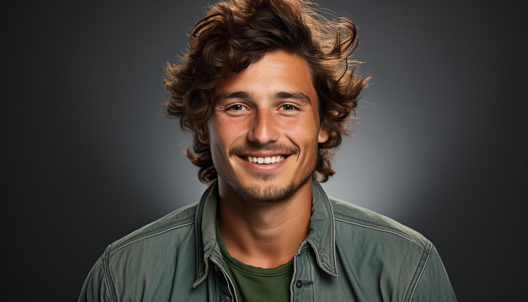 AI generated A cheerful young man with a confident smile on black background generated by AI photo