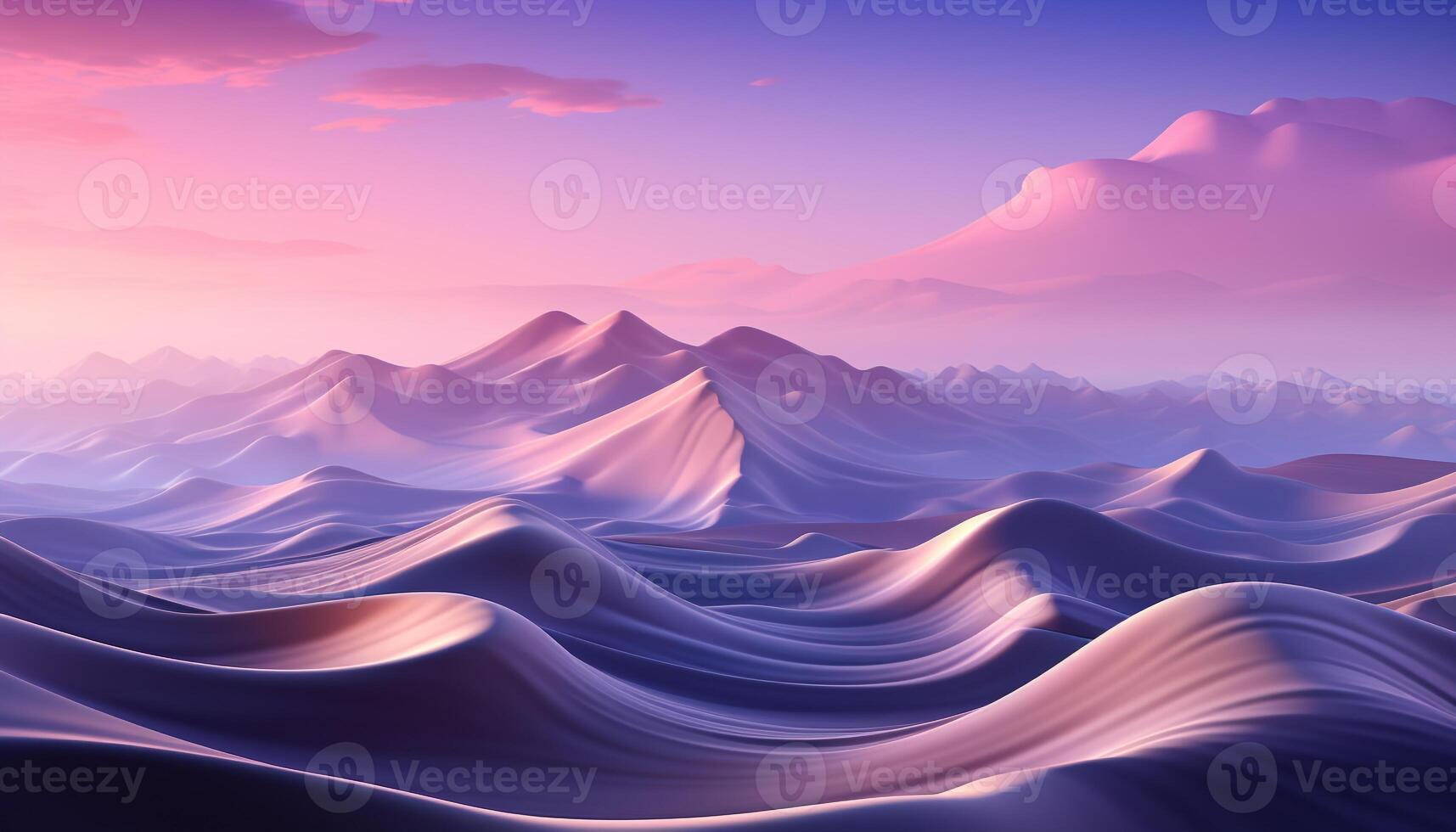 AI generated Abstract landscape purple mountain range, sunset sky, water wave motion generated by AI photo