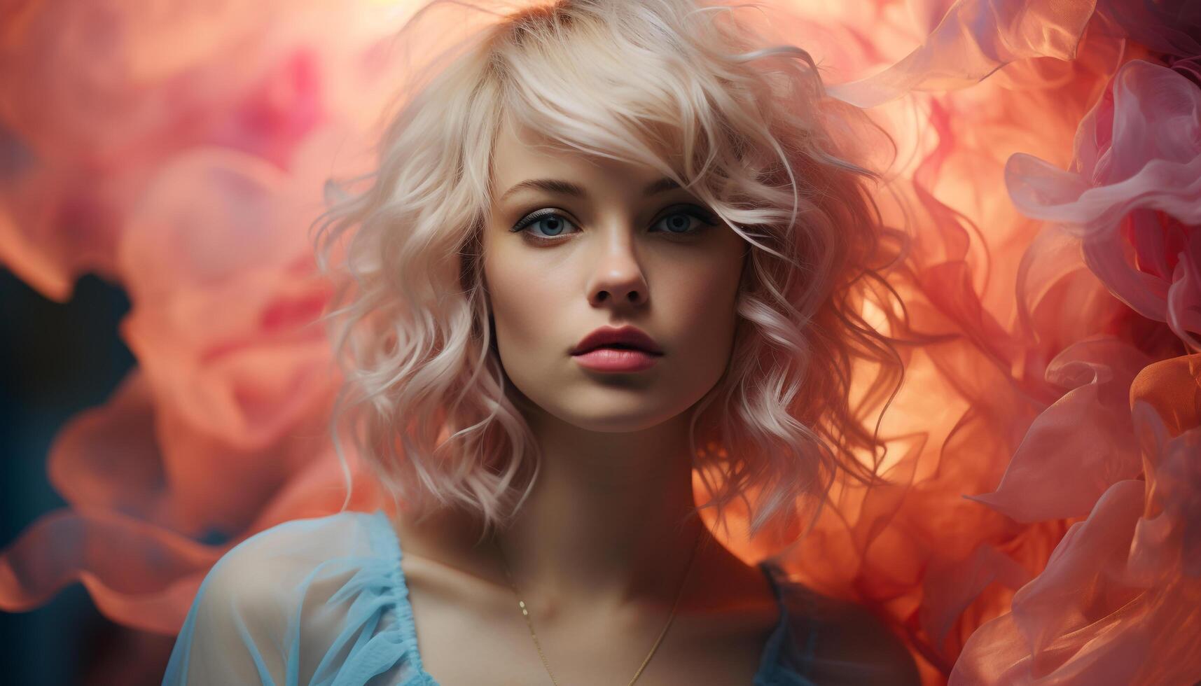 AI generated Beautiful woman with long blond hair looking at camera sensually generated by AI photo