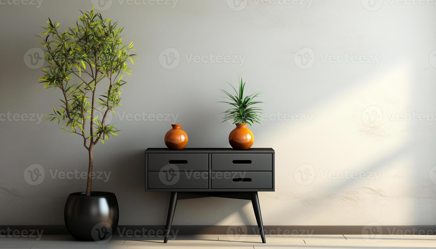 AI generated Modern design with elegant flower pot on wooden table generated by AI photo