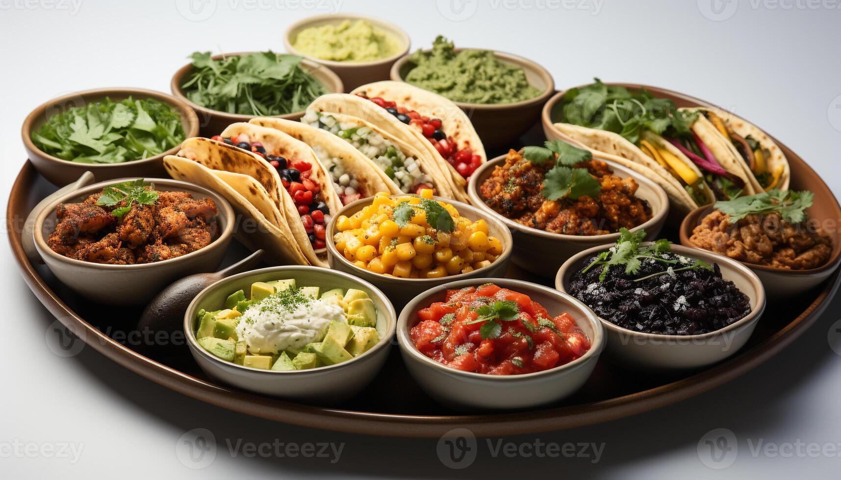 AI generated Fresh guacamole, cilantro, and meat in a taco bowl generated by AI photo