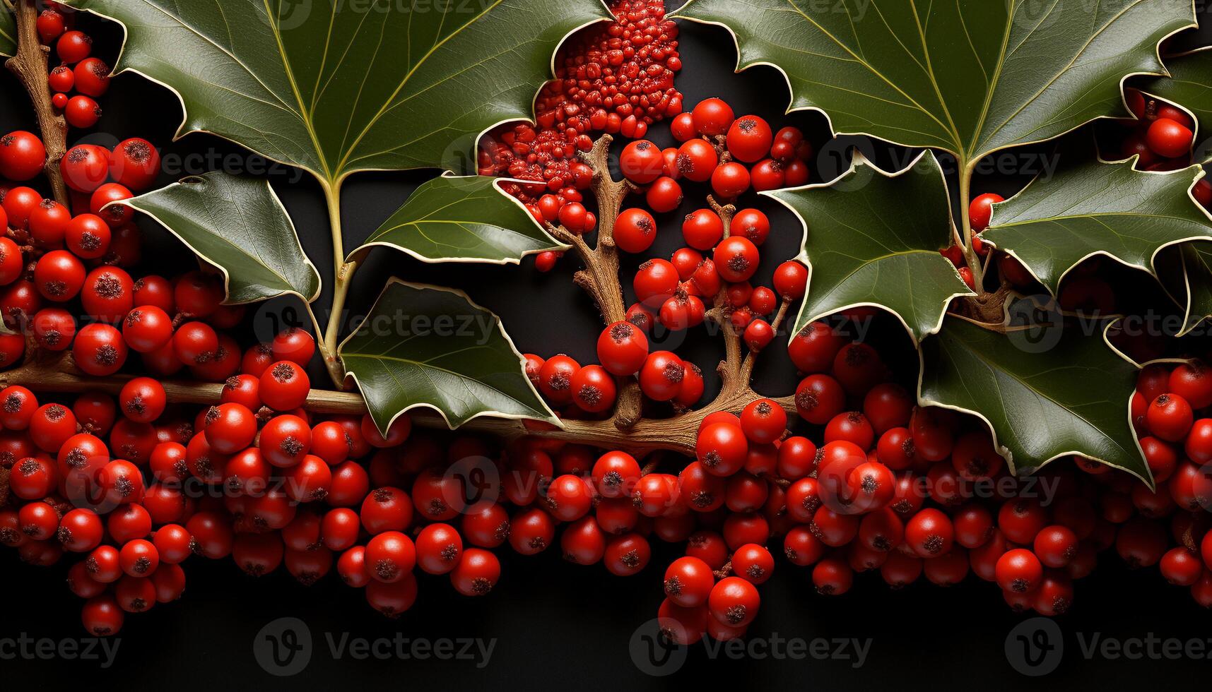 AI generated Christmas tree decoration with holly leaf and berry fruit generated by AI photo