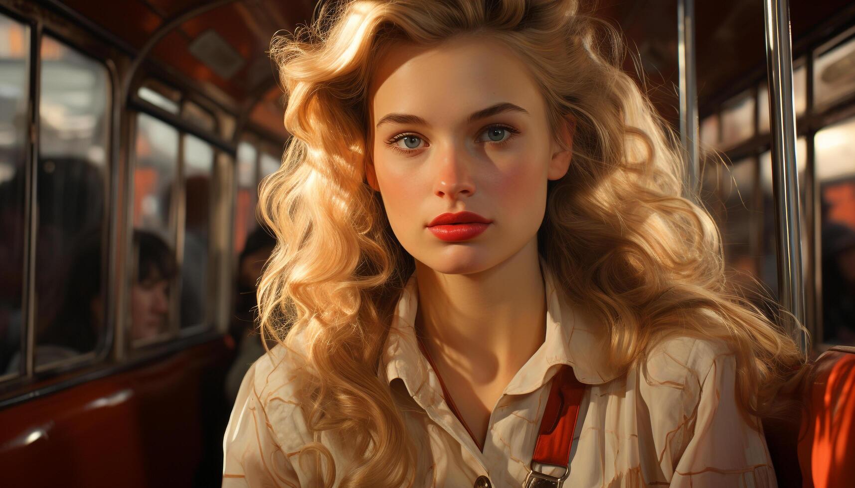 AI generated A beautiful young woman, confident and stylish, sitting in a car generated by AI photo