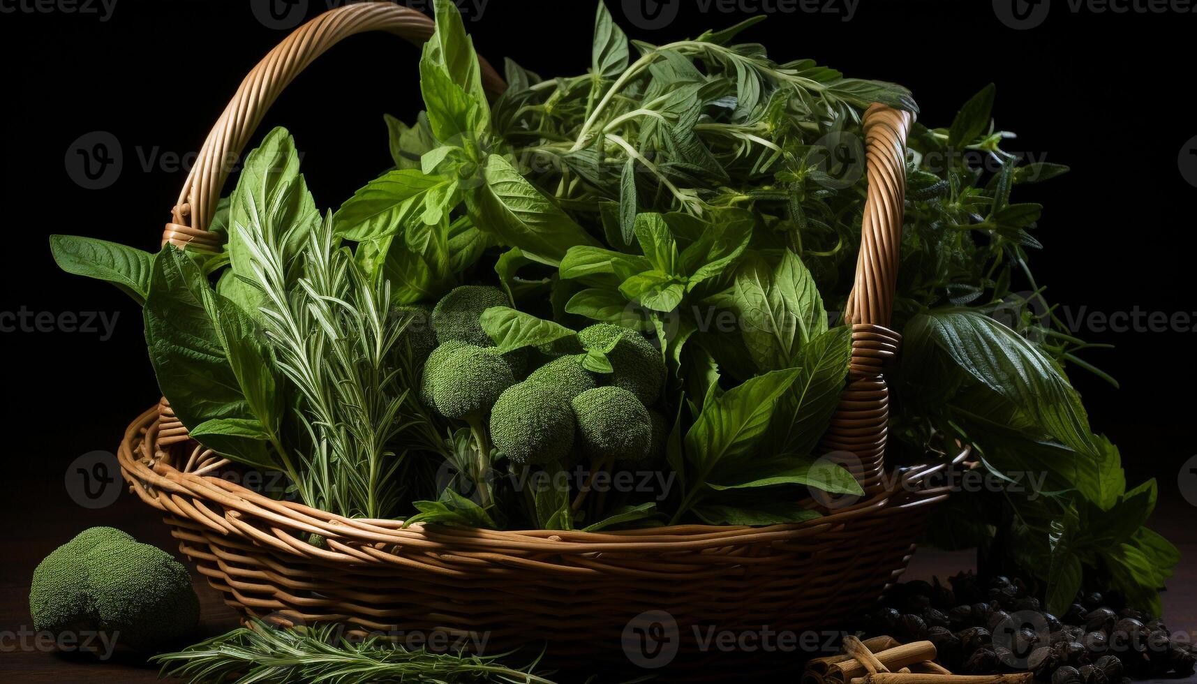 AI generated Fresh organic vegetables on a rustic wooden table generated by AI photo