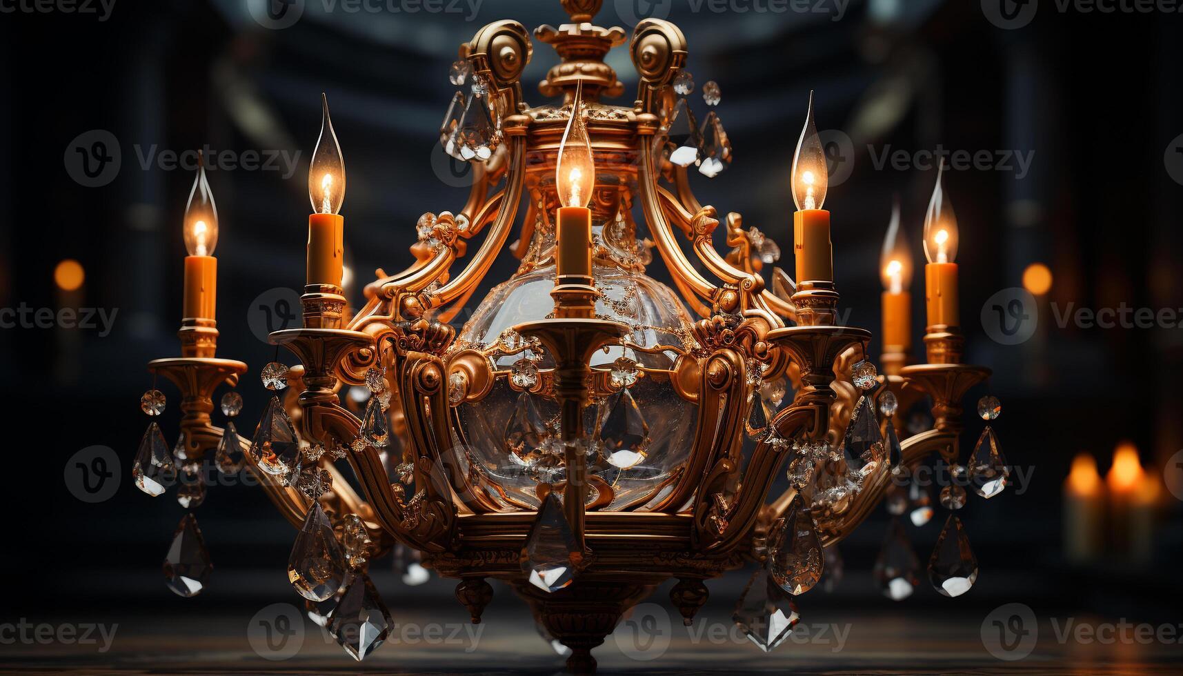 AI generated Glowing candle illuminates elegant chandelier, symbolizing spirituality and celebration generated by AI photo