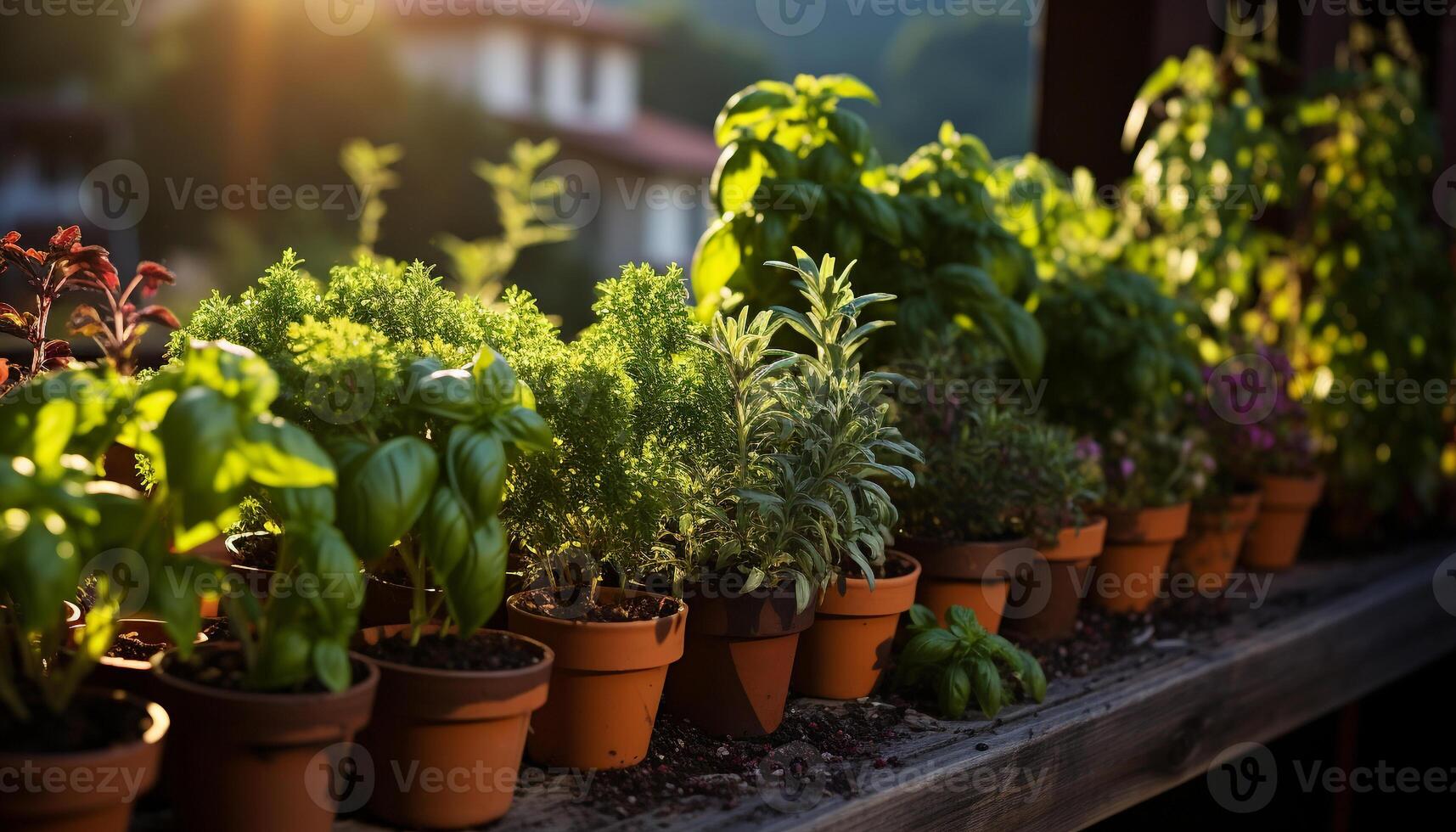 AI generated Fresh green leaves grow in a flower pot outdoors in springtime generated by AI photo