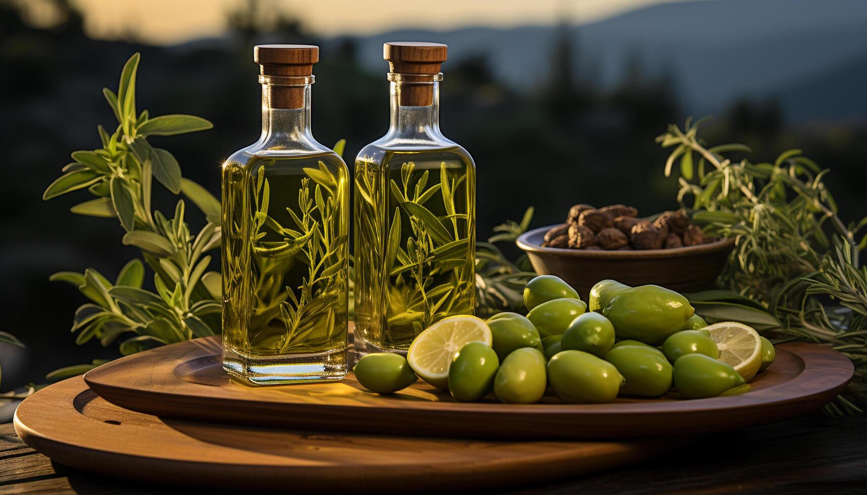 ai generado Fresco aceituna Fruta en rústico madera mesa, naturaleza sano refresco generado por ai foto