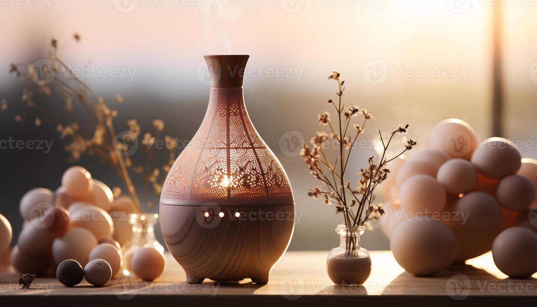 AI generated Table decoration vase of flowers brings nature indoors generated by AI photo