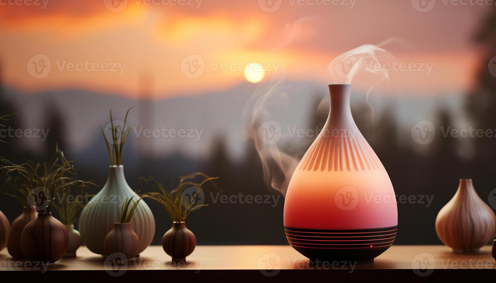 AI generated Nature sunset flame illuminates the yellow pumpkin on the table generated by AI photo