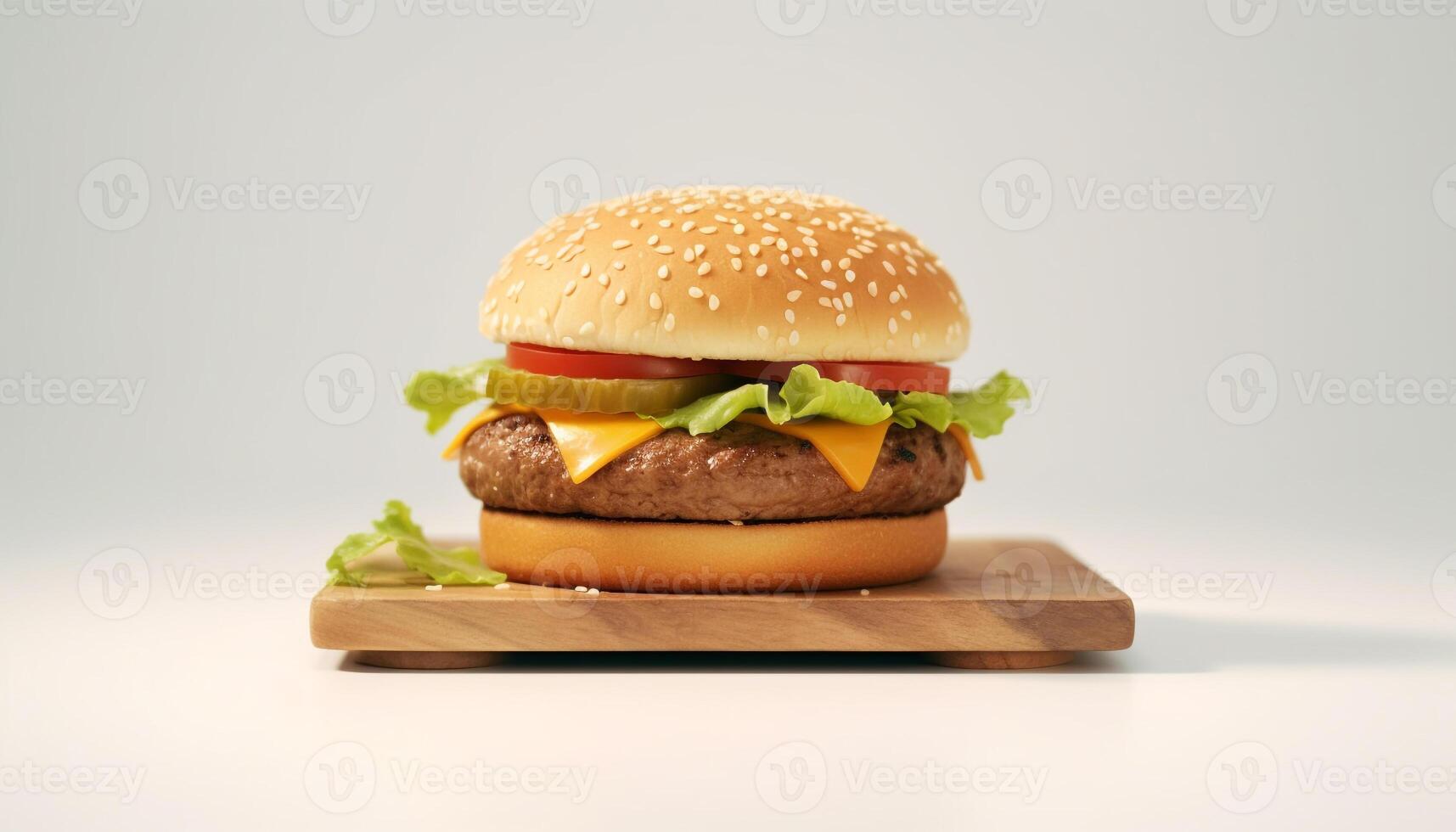 AI generated Grilled cheeseburger on wooden table, ready to eat, American culture generated by AI photo