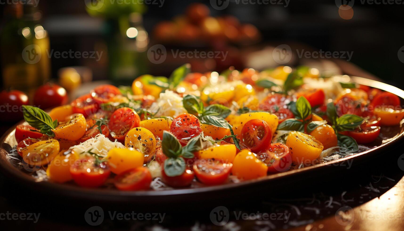 ai generado frescura en plato sano ensalada, gastrónomo comida, vegetariano comida generado por ai foto