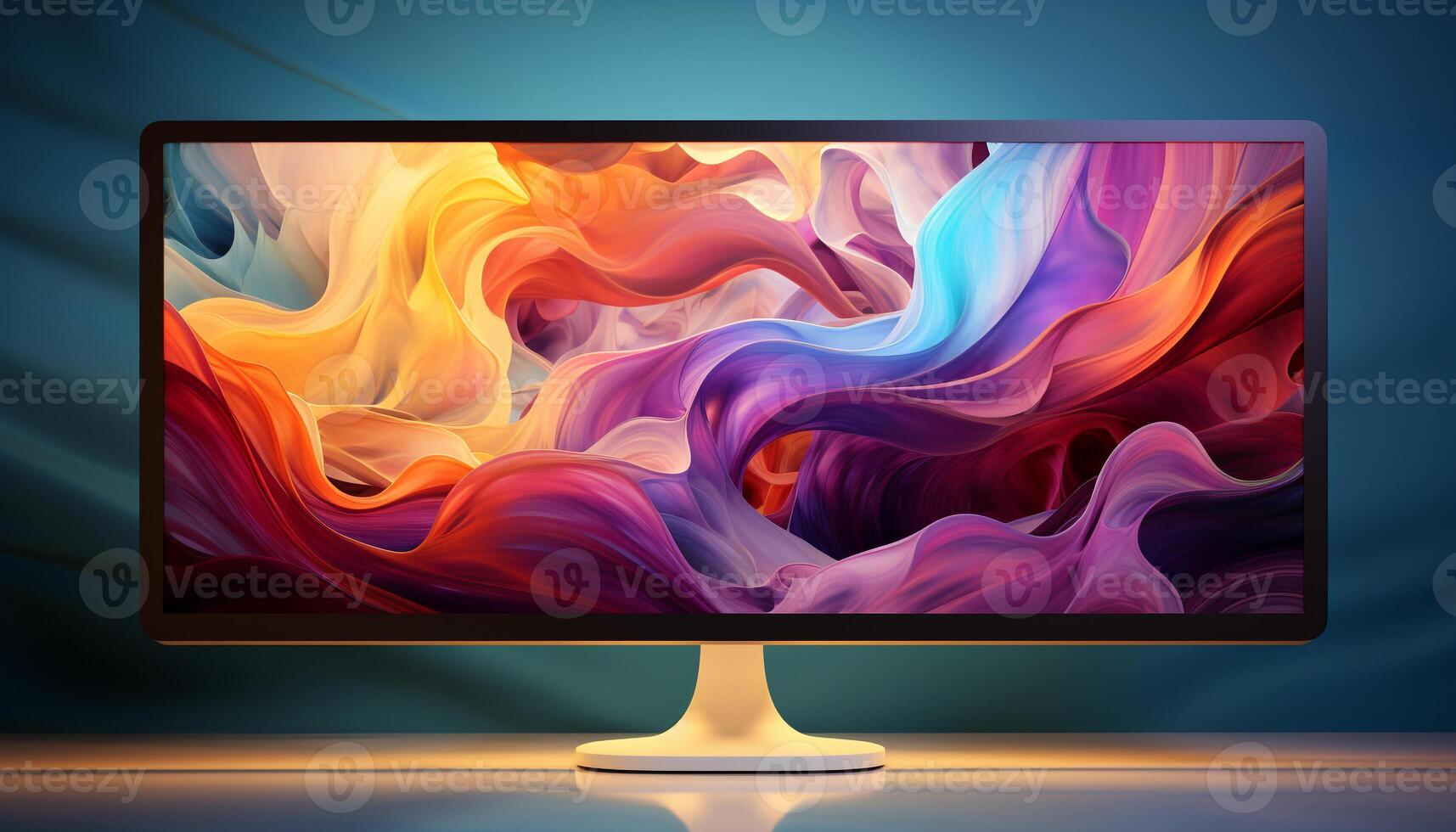 AI generated Futuristic computer monitor displays abstract liquid patterns in vibrant colors generated by AI photo