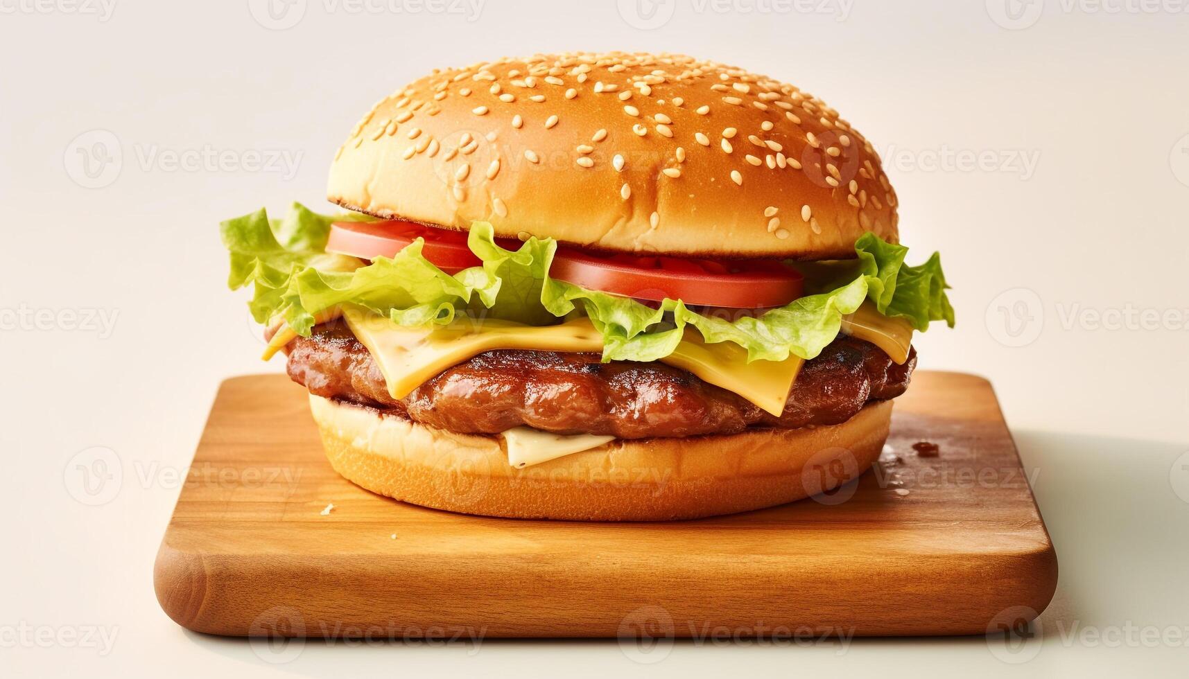 AI generated Freshness and gourmet in a grilled cheeseburger with tomato and onion generated by AI photo