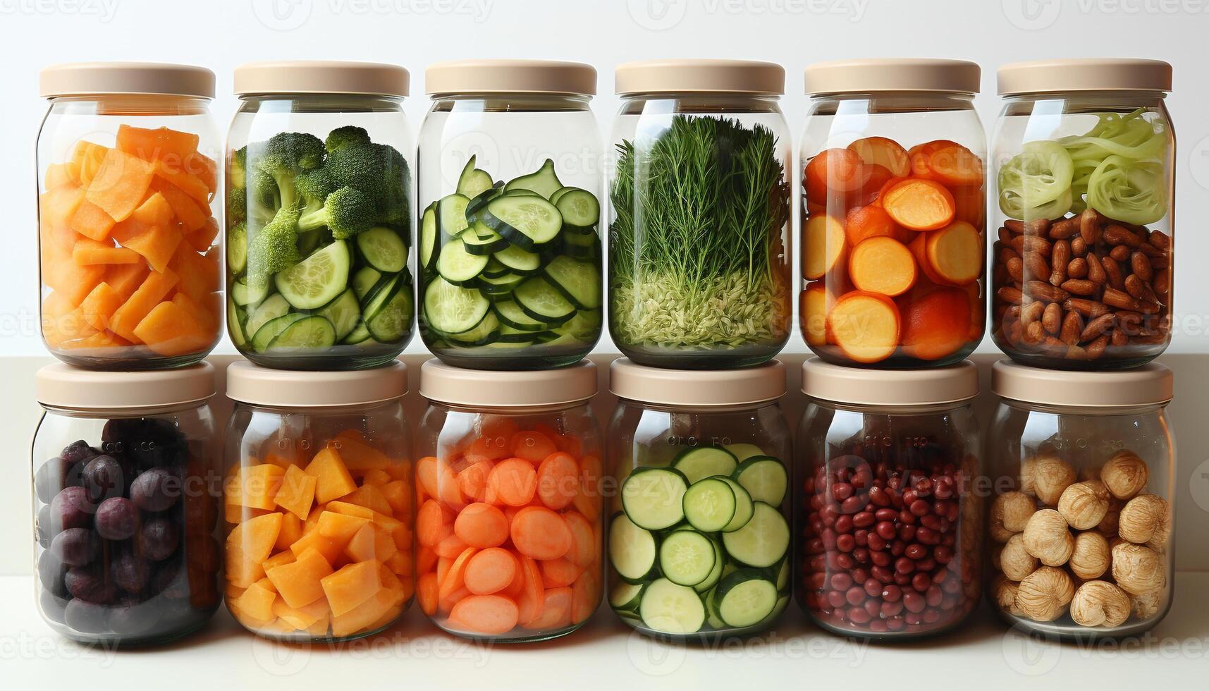 AI generated Healthy eating a variety of fresh, organic vegetables in jars generated by AI photo