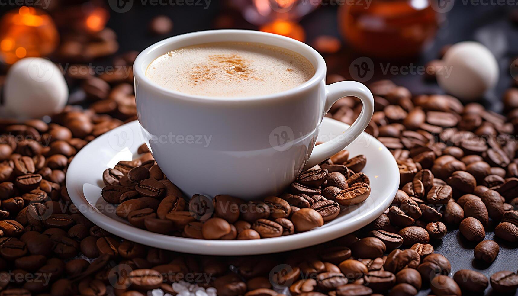 AI generated Freshness in a cup, hot coffee, dark aroma, rustic table generated by AI photo