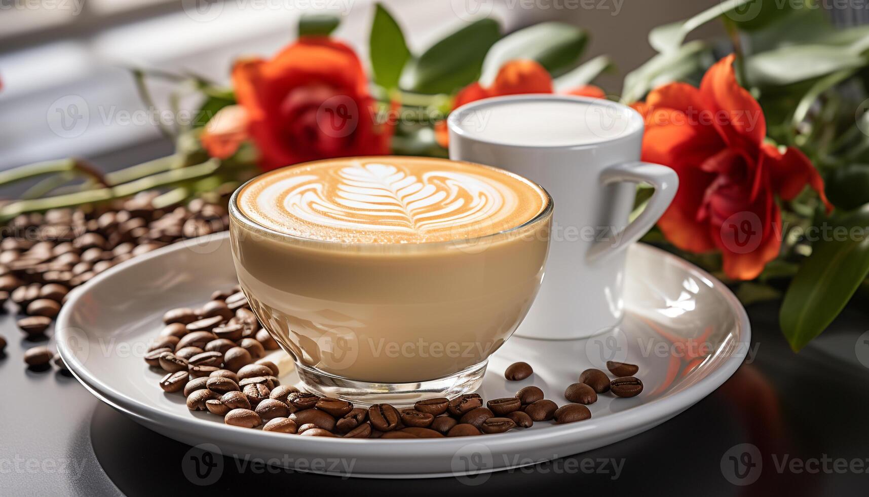 AI generated Freshness in a cup coffee, cappuccino, latte, frothy drink, milk generated by AI photo