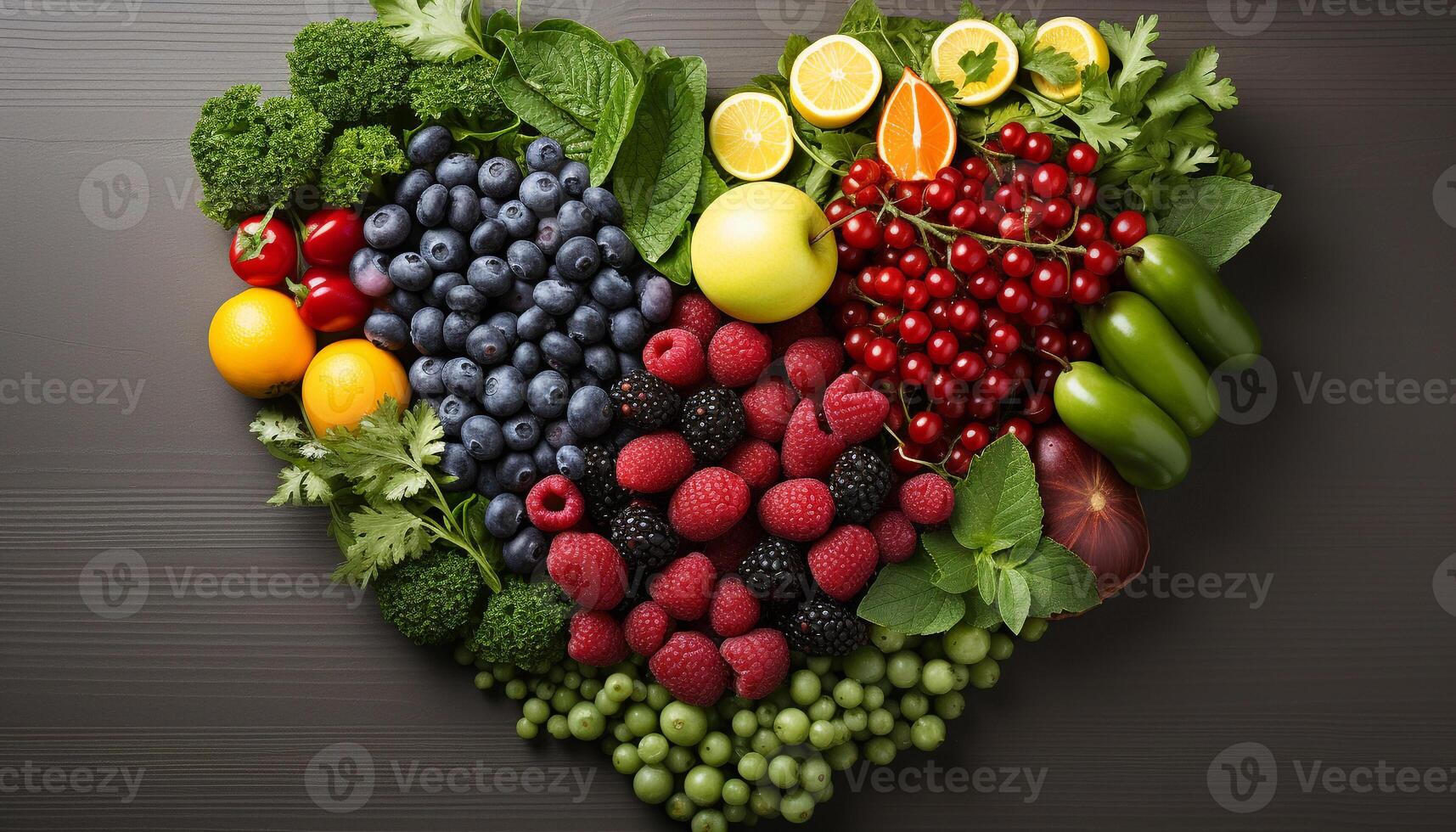 AI generated Freshness and variety of healthy fruits on a wooden table generated by AI photo