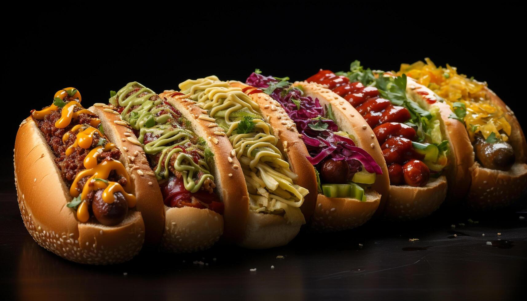 AI generated Grilled beef sandwich with onion, tomato, and pickles on bun generated by AI photo