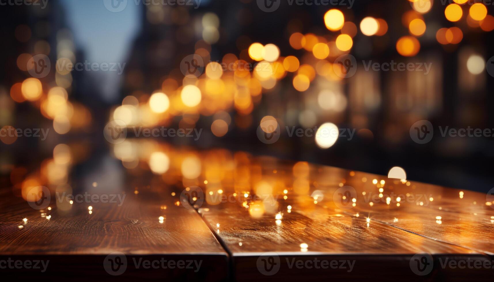 AI generated Abstract decoration glowing candle illuminates wood table in dark backdrop generated by AI photo