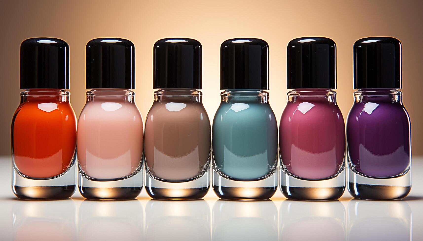 AI generated A luxurious collection of shiny nail polish bottles for women generated by AI photo