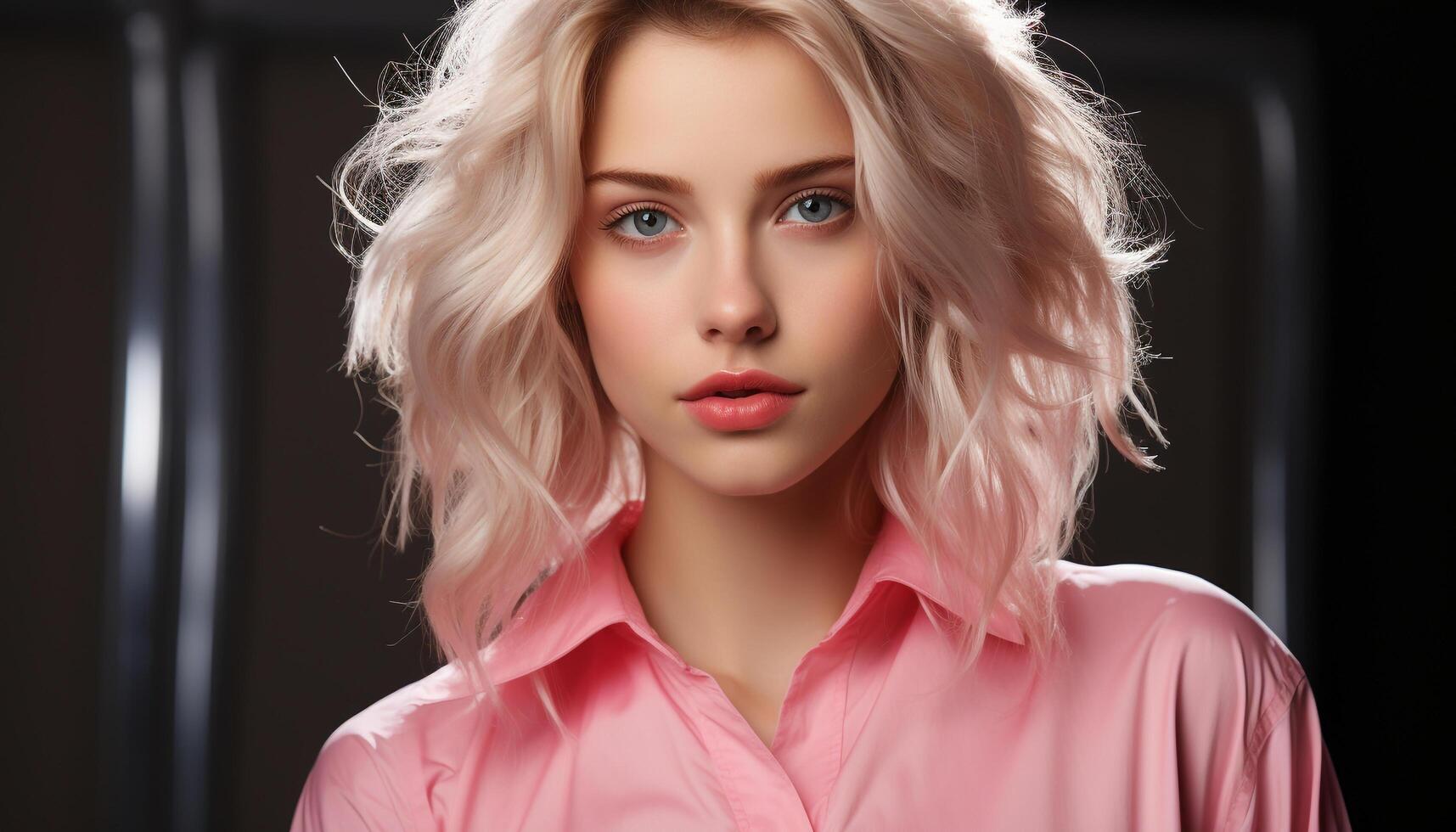 AI generated Beautiful blond haired woman looking at camera with confidence and elegance generated by AI photo