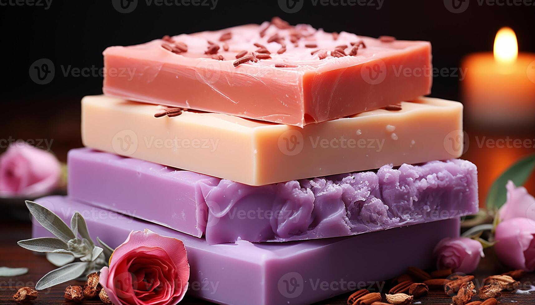 AI generated Organic soap, scented flower, relaxation in nature, indulgent pampering generated by AI photo