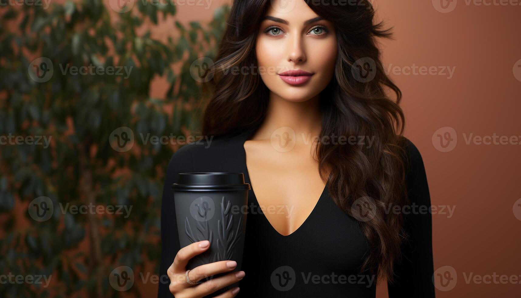 AI generated A beautiful young woman with brown hair, looking at camera generated by AI photo