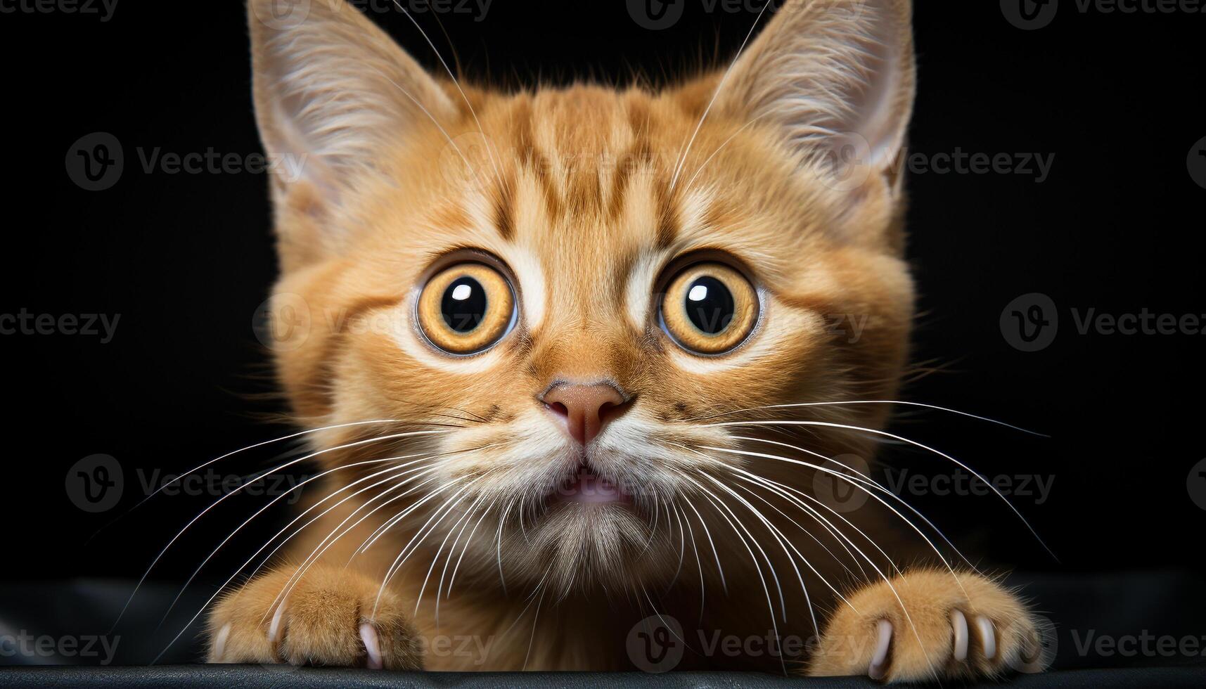 AI generated Cute kitten staring, fluffy fur, playful nature, beauty in nature generated by AI photo