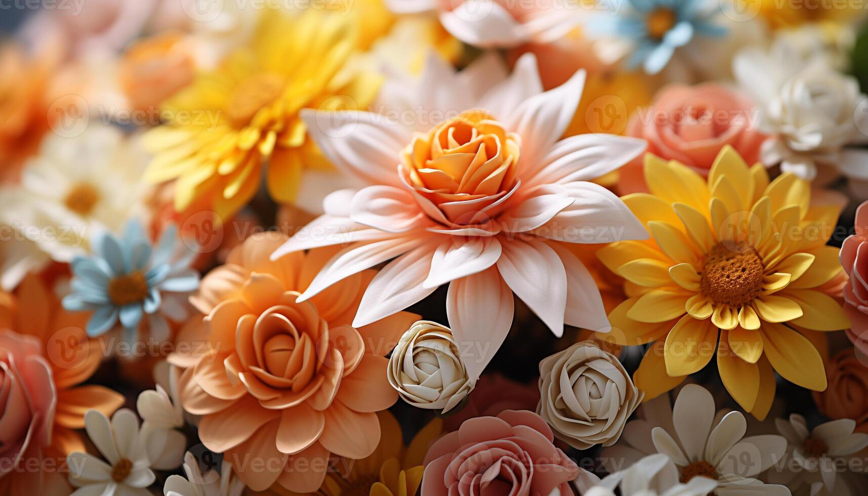 AI generated A vibrant bouquet of multi colored flowers brings beauty to nature generated by AI photo