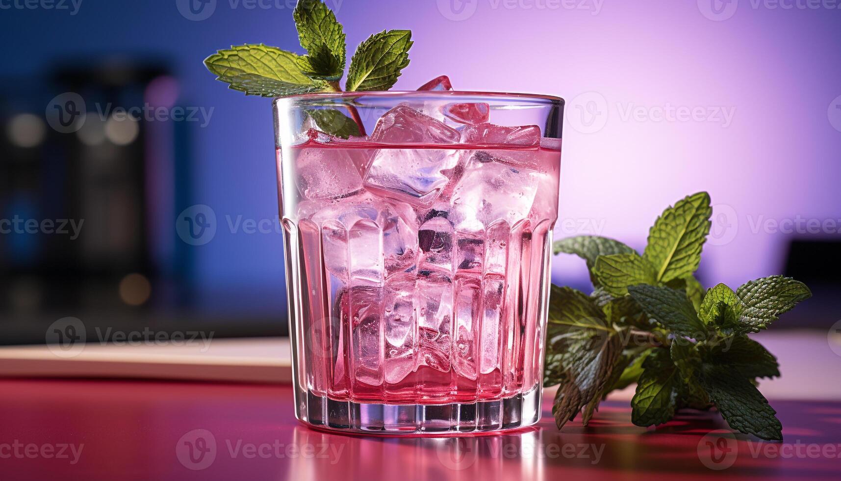 AI generated Refreshing mojito cocktail with mint leaf, lime, and raspberry generated by AI photo