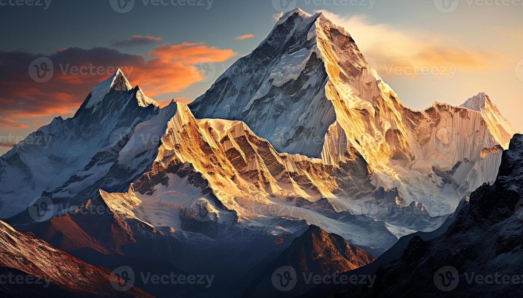 AI generated Majestic mountain peak, nature beauty in panoramic view generated by AI photo