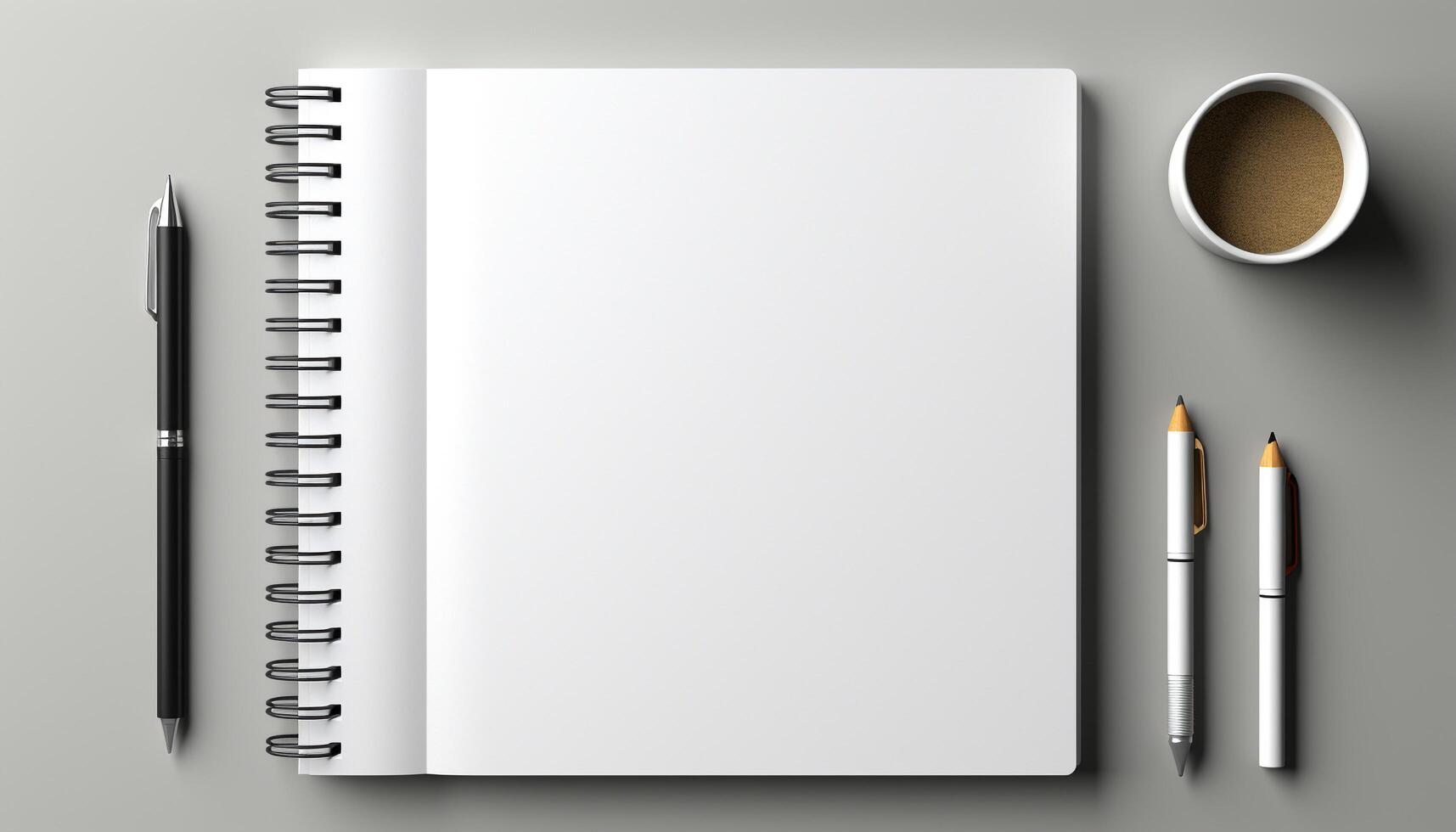 AI generated Blank note pad on wooden desk, business document and pen generated by AI photo