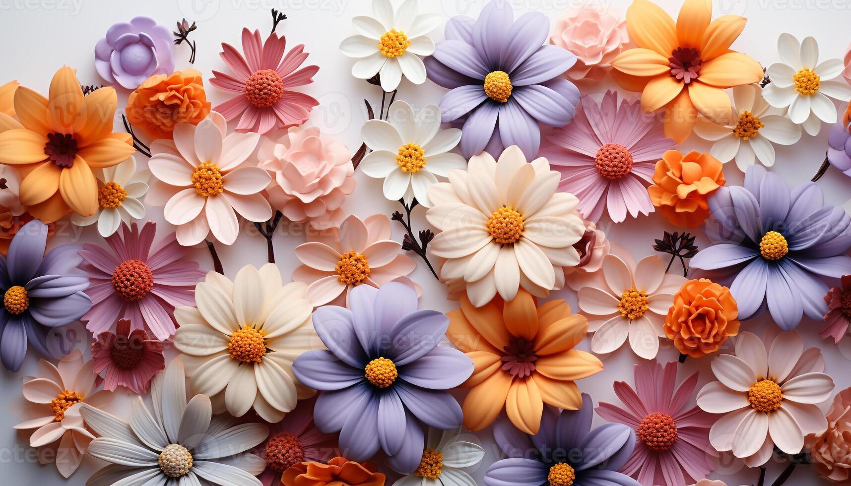 AI generated floral pattern with multi colored daisies, perfect for summer wallpaper generated by AI photo