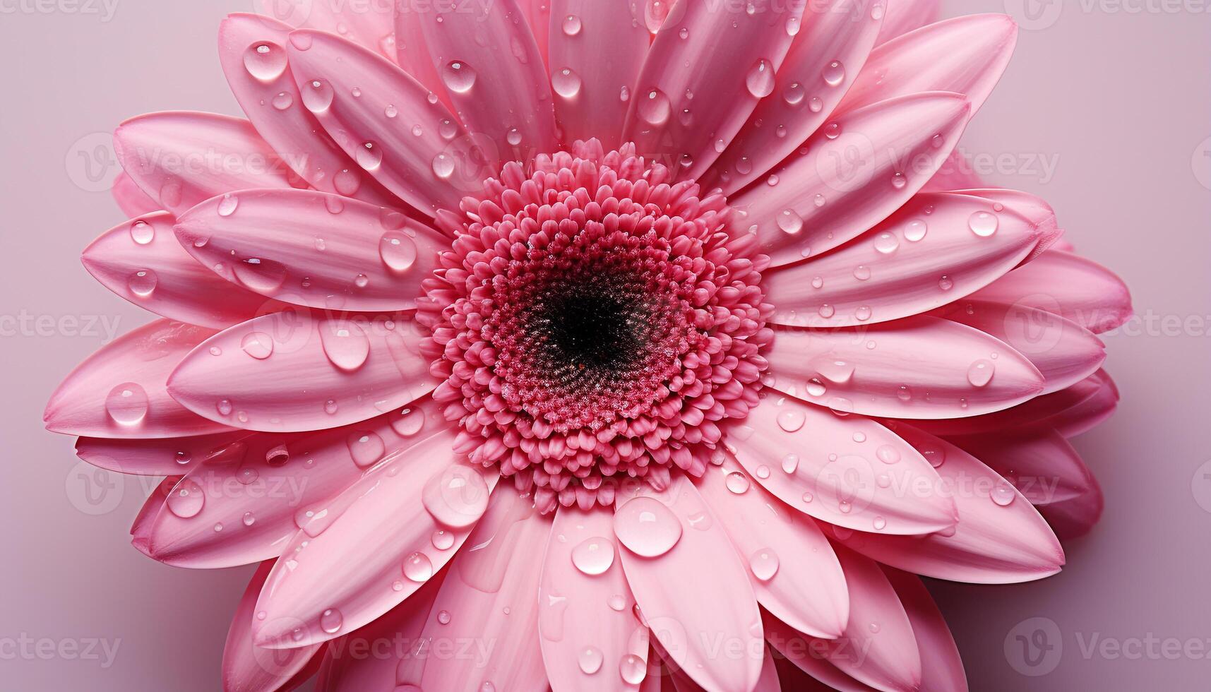 ai generado frescura de verano vibrante rosado gerbera margarita florecer con Rocío generado por ai foto